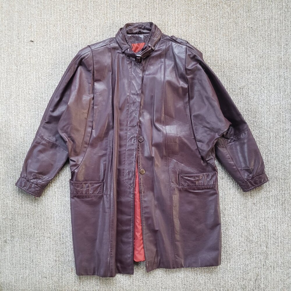 Vintage 80s Leather Coat Berman's Women's 14 Maroon Oxblood